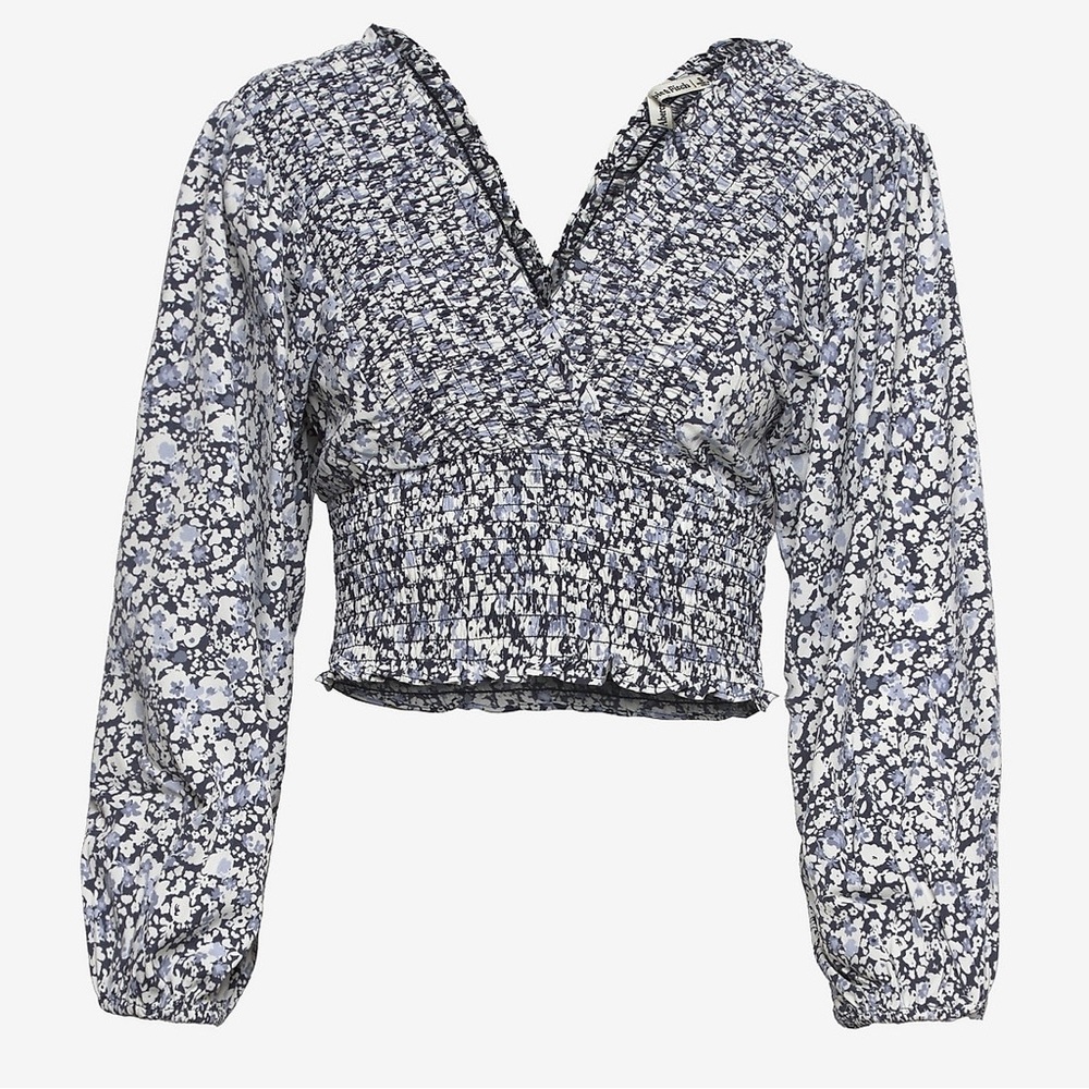 Abercrombie & Fitch Floral Smocked Puff Sleeve Wrap Top Long Sleeve